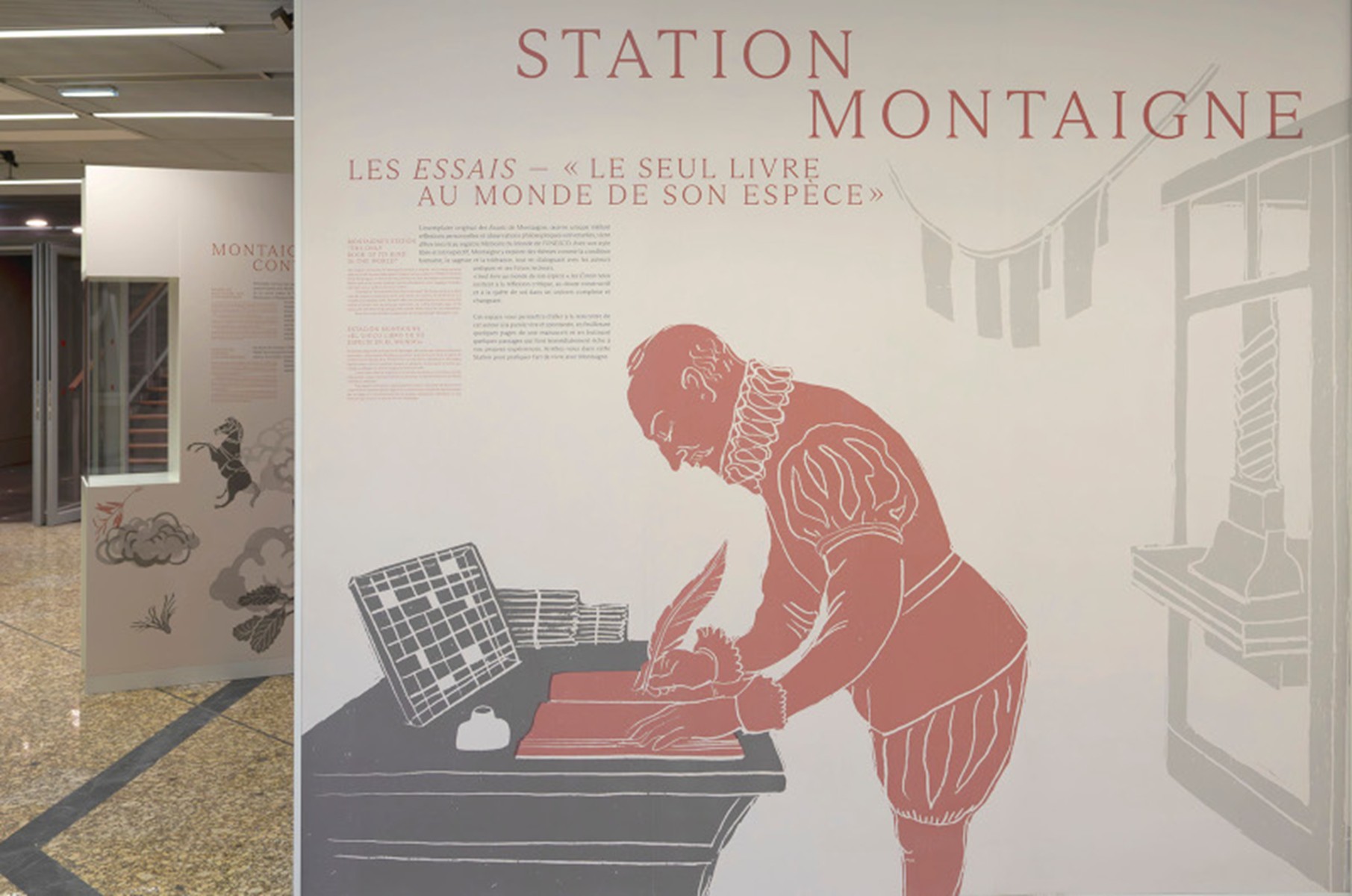 Ouverture de la Station Montaigne à la Bibliothèque de Bordeaux, présentant l'édition annotée des Essais de Montaigne de 1588.